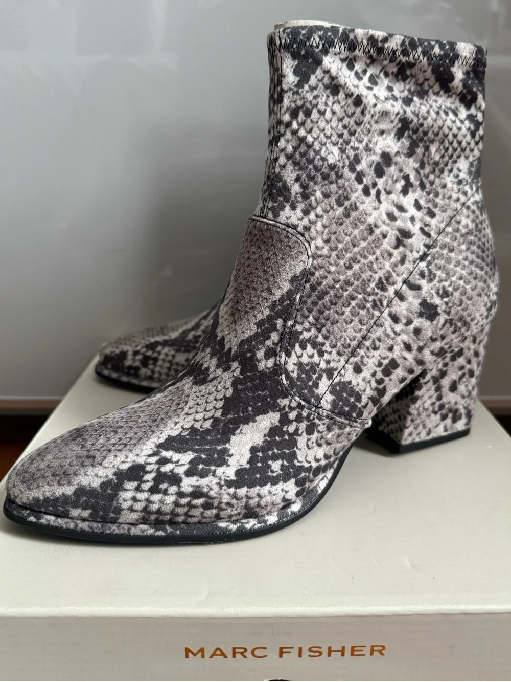MARC FISHER Grey Snakeskin Ankle Boots